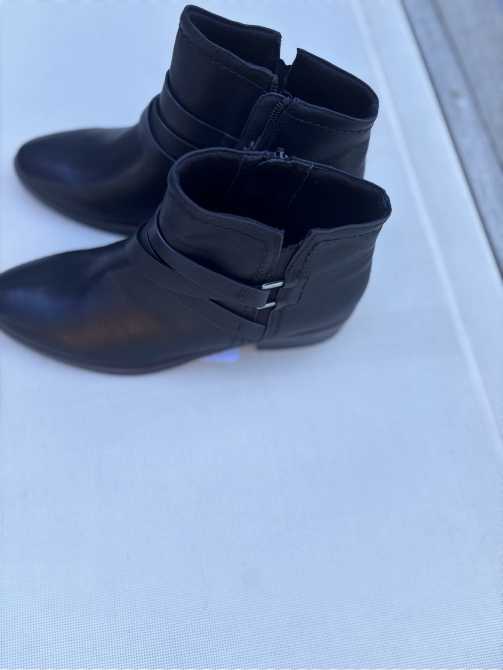 BareTraps Black Leather Ankle Booties with Strap Detail